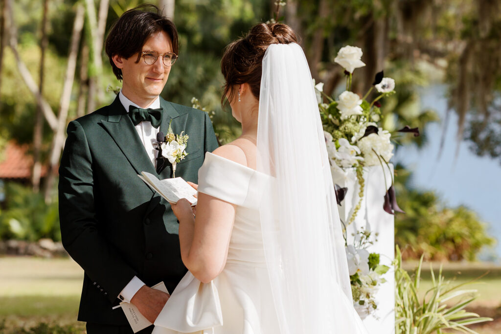 bride reading her wedding vows